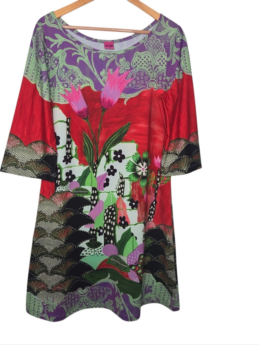 Save The Queen Womens Colorful Floral Print Art To Wear Maximalist Dress Large